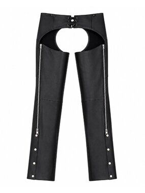 Black Leather Motorcycle Chaps With Adjustable Waist Side Zippers & Snap Closure